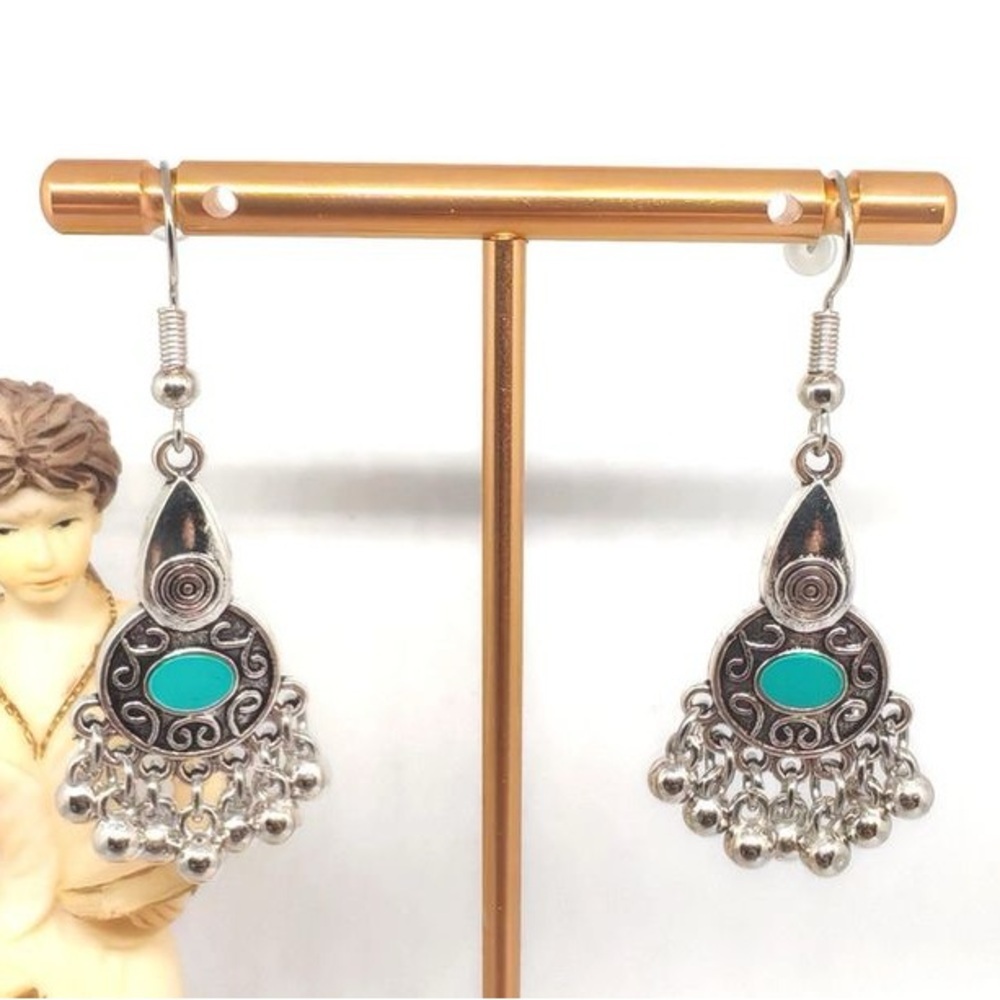 Chic Silver and Turquoise Chandelier Earrings